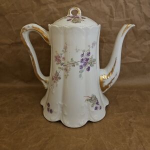 Limoges (Antique?) Pink And Lavendar Floral Teapot With Gold Accents EUC